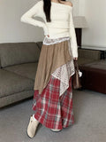 KYLETHOMASW  -   Winter Thicken Women A-Line Skirts Daily New Slim Lace All Match Chic Vintage Hollow Out Streetwear High Waist Loose