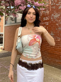 KYLETHOMASW  -  Y2K Spicy Girl Sexy Shell Print Off Shoulder Slim Fit Chest Hugging Vest Street Vacation Style Tight Fitting Versatile Top