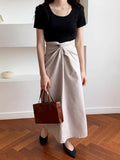KYLETHOMASW  -  Korean Women Fashion Skirt Design Twist Linen Casual Summer New High Waist Slimming A-line Solid Long Skirts