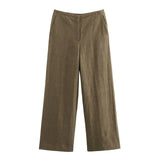 KYLETHOMASW  -  Color Single Breasted Vest Minimalist Casual Pants Retro Linen Texture Coffee Two Pieces Set Women Straight Leg