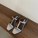 KYLETHOMASW  -  Summer Women Slipper Square Heels Sandals Square Toe Party Wedding Shoes Slip On Beach Slides Mujer