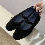 KYLETHOMASW  -  Sweet Butterfly Knot Stripe Design Mary Jane Shoes Women Comfortable Suede Elastic Band Casual Flats Elegant Brand Designer Shoe