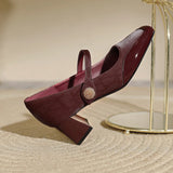 KYLETHOMASW  -  One Line High Heels for Women 2026 New Style Square Toe Thick Heel Mary Jane Single Shoes Large French Red Wedding Shoes Pumps