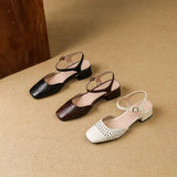 KYLETHOMASW  -  2025 Vintage Women Sandals Square Toe Thick Heels 3.5cm Buckle Strap Breathable Small Size 31 32 33 Sweet Daily Shoes