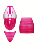 KYLETHOMASW  -  Sexy Deep V Push Up Bikini Set Women's Two-Piece Swimsuit Sexy Summer Holiday Beach Swimsuit Women Pink Three Piece Sets