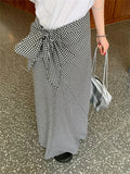 KYLETHOMASW  -   2024 Women A-Line Mopping Skirt Bow Plaid Fashion Summer Loose Chic High Waits Streetwear Vintage Slim Mujer Daily