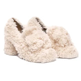 KYLETHOMASW  -  White Teddy Curly Fur Shoes High Heels Women's Winter with Velvet Outer Wear Thick Heels Mary Jane Single Shoes