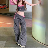 KYLETHOMASW  -  Summer New American Lace-up Pleated Loose Wide Leg Pants Women + Backless Patchwork Sexy Camisole Two-piece Suit