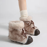 KYLETHOMASW  -  Winter Furry Lace Up Women Snow Boots Concise Height Increase Shoes Female Thick Sole Warm Cotton Short Booties Zapatos De Muje