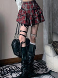 KYLETHOMASW  -  American Vintage Plaid Cake Skirt Girls Spring and Summer Gothic Classic Punk Style Lace Slim High-waisted Skirt Women