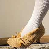 KYLETHOMASW  -  Bow Tassel Decoration Chunky Heel Women Pumps Fashion Polka Dot Elegant High Heels for Ladies Spring Party Designer Shoes