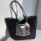 KYLETHOMASW  -  High-capacity Grunge Striped Underarm Bag Vintage Women Y2k Contrast Color Tote Bags Double-sided Grunge Shoulder Handbags
