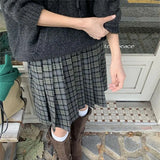 KYLETHOMASW  -  Autumn New Preppy Women's Plaid Pleated Skirt Korean Elegant High Waist Slim A-Line Woolen Skirt Y2k Vintage Short Jupe 800P