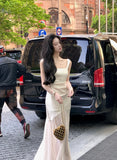 KYLETHOMASW  -  Women Elegant  Mermaid Dress Summer New Fashion Beige Vestidos Female Bodycon Dresses Prom Evening Party Fashion Clothing