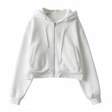 Kylethomasw  -  autumn spring women's Zip up hoodies pockets slim crop top women jacket female clothes drawstring white sexy hoody cotton coats