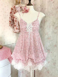 KYLETHOMASW  -  Summer Floral Lace Vintage Fairy 2 Piece Sets Woman Sweet Sleeveless High Waist Elegant Dress Suit Female Korean Fashion