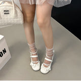 KYLETHOMASW  -  Butterfly-knot Lolita Women Mary Jane Shoes Elegant Round Toe Thick Heel Shoes Ladies Fashion Dress Pumps