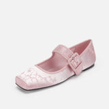 KYLETHOMASW  -  Designer Silk Embroidery Ballerinas Woman Pig Toe Flats Shoes Ladies Belt Buckle Silky Mary Janes Wedding Brides Ballets Loafers