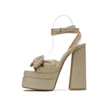 KYLETHOMASW  -   Summer COOL GIRLS PINK PLATFORM HEELSSilver Gold High Heel Sweet Sandals Diamond Large Size Mary Jane Shoes