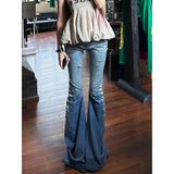 KYLETHOMASW  -  American Vibe Y2k Low Waist Slim Washed Jeans Women Distressed Flare Wide Leg Long Jeans Retro Casual Cool Style Daily Outing