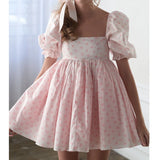 KYLETHOMASW  -  Elegant Lady Birthday Party Mini Dresses Y2K Kawaii Puff Sleeve Square Collar A-lin Dress for Women Wedding Evening Prom Clothes