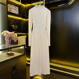 KYLTHOMASW  -   French High-end Elegant Temperament Long Sleeve White Dress for Women Autumn New Half High Neck 3D Flowers Slimming Maxi Dress