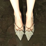 KYLETHOMASW  -  Women's single shoes,Europeanand American spring and autumn newfashionable pointeddiamond chainflat bottomed shallow mouth shoes