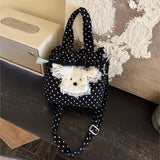 KYLETHOMASW  -  Korean Cute Black Polka Dot Puppy Crossbody Bag Women Cartoon Canvas Handbag Ladies Harajuku Sweet Large Capacity Shoulder Bags