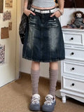 Kylethomasw   -  Summer Women Korean Midi Denim Skirt Cyber Punk Gyaru Coquette 2000s Vintage Harajuku Gothic Japanese Fashion Y2k Streetwear New