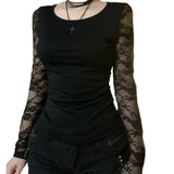 KYLETHOMASW  -  Pure desire dark style thin lace see through sexy top for women's autumn new style spicy girl round neck slim fit base T-shirt