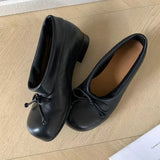 KYLETHOMASW  -  Women's Round Toe Bow Ballet Mary Jane Shoes Low Block Heel Slip On Pump Casual Office Daily Wide Mouth Dress Flat Footwear