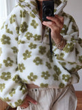 KYLETHOMASW  -  Casual Lamb's Wool Patchwork Women Coat Print 3d Flower Pocket Long Sleeve Zippers Female Jacket 2025 Autumn Winter Lady Outwear