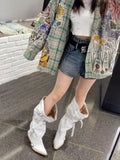 KYLETHOMASW  -  Women's Slouchy Knee High Boots Pointed Toe Buckle Straps Western Cowboy Style Chunky Heel Fashion Ruched Autumn/Winter Footwear