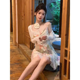 KYLETHOMASW  -  Women New Chinese Floral Print Slip Dress Summer Slim Elegant Fairy Midi Dress For Pear Shaped Figure S M L XL