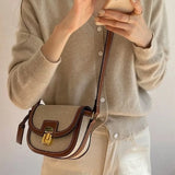 Kylethomasw New Bags for Women Retro One Shoulder Crossbody Saddle Bag Small Style Contrast Panel Canvas  Purses and Handbags