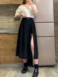 Kylethomasw Cross Bandage Black Sexy Women Streetwear Casual Split Hem Asymmetric Long Skirts High Waist Ladies  New Vestido Fashion