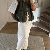 KYLETHOMASW  -  Autumn Women O Neck Front Zipper Loose Casual Vest Vintage Solid Sleeveless Outerwear