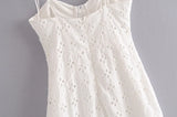 KYLETHOMASW  -  Women White Lace Hollow Out Embroidery With Wire Bra Chest Sling Mini Dress Romantic Backless Sling Party Club Bodycon Dresses