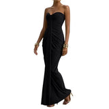 KYLETHOMASW  -  Autumn New Women's Pleated Green Design Temperament Slim Fit Solid Color Strapless Dress