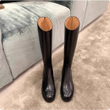 KYLETHOMASW  -  New Retro Women's Shoes Luxury Genuine Leather Knee High Boots for Woman Fashion Britain Knight Boots Designer Shoes Botas Mujer