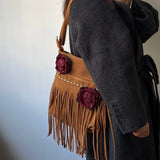 KYLETHOMASW  -  Vintage Patchwork Floral Shoulder Bag Women Casual Travel Handbag Fashion Chic Tassel Bohemia Rivets Underarm Bag Luxury Design