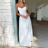 KYLETHOMASW  -  Elegant Maxi Long Waist Wrap A-line Dress Women Spaghetti Strap 2025 Spring Summer Dress Backless Sexy Party Beach Robe