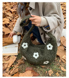 KYLETHOMASW  -  Korean Fluffy Sweet Floral Underarm Bag Y2k Lamb Wool Shopping Handbags Women New All Match Streetwear Travel Shoulder Bags