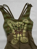KYLETHOMASW  -  American Punk Y2K Fairycore Butterfly Print Cami Top - Women's Green Striped Cutout Strappy Tank Top with Glitter Graphic E-girl