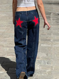 KYLETHOMASW  -  Y2K Star Patch Jeans Women High Waist Floor Length Denim Pants Retro Streetwear Embellished Gothic Punk Party Trousers
