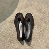 KYLETHOMASW  -  Fashionable Comfortable Knitted Slip-On Flat Bottom Ballet Style Women's Shoes round Toe Ultra-Leather Casual Low Cut Footwear