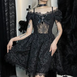 Kylethomasw Goth Women Spaghetti Belt Dress 2024 Summer Elegant Off Shoulder lolita Dress Black Chic Bow Decoration E-girl Gothic eam dress