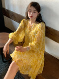 KYLETHOMASW  -  Floral Vintage Elegant Dress Women Causal Evening Beach Party Mini Dresses Female 2025 Summer Long Sleeve Two Piece Dress Korean