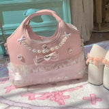 KYLETHOMASW  -  Pearl Bow Bag Original Sac Femme Shoulder Crossbady Bolso Sweet Princes Hand Bags for Woman Lace Spliced Bolsos De Mujer