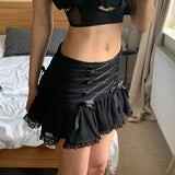 KYLETHOMASW  -  New Fashion Bow Tie Lace Black Skirt for Women Summer Chic Sweet Low Waist Slimming Spicy Girl A-line Ultra Short Mini Skirts